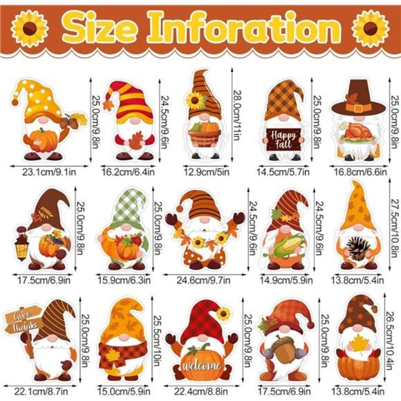 15 Pieces Fall Yard Sign Thanksgiving Gnome Yard Stake Elf Corrugated Lawn Sign - Picture 2 of 6